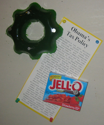 green jell-o ring, obama tax policy, box of jell-o nailed to wall
