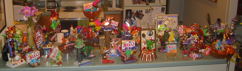 rows of jell-o trophies on kitchen peninsula