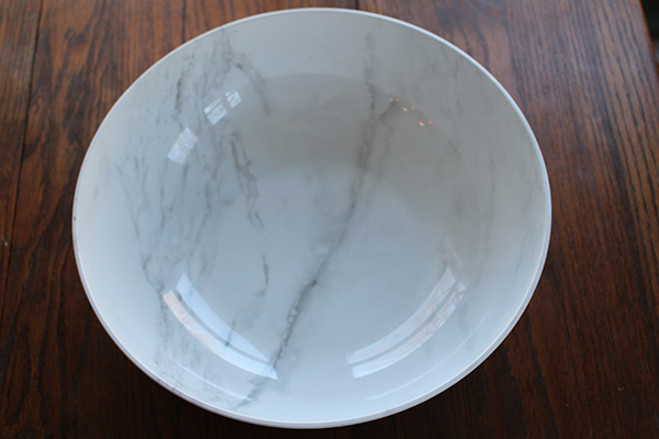 White plastic bowl with gray marbling